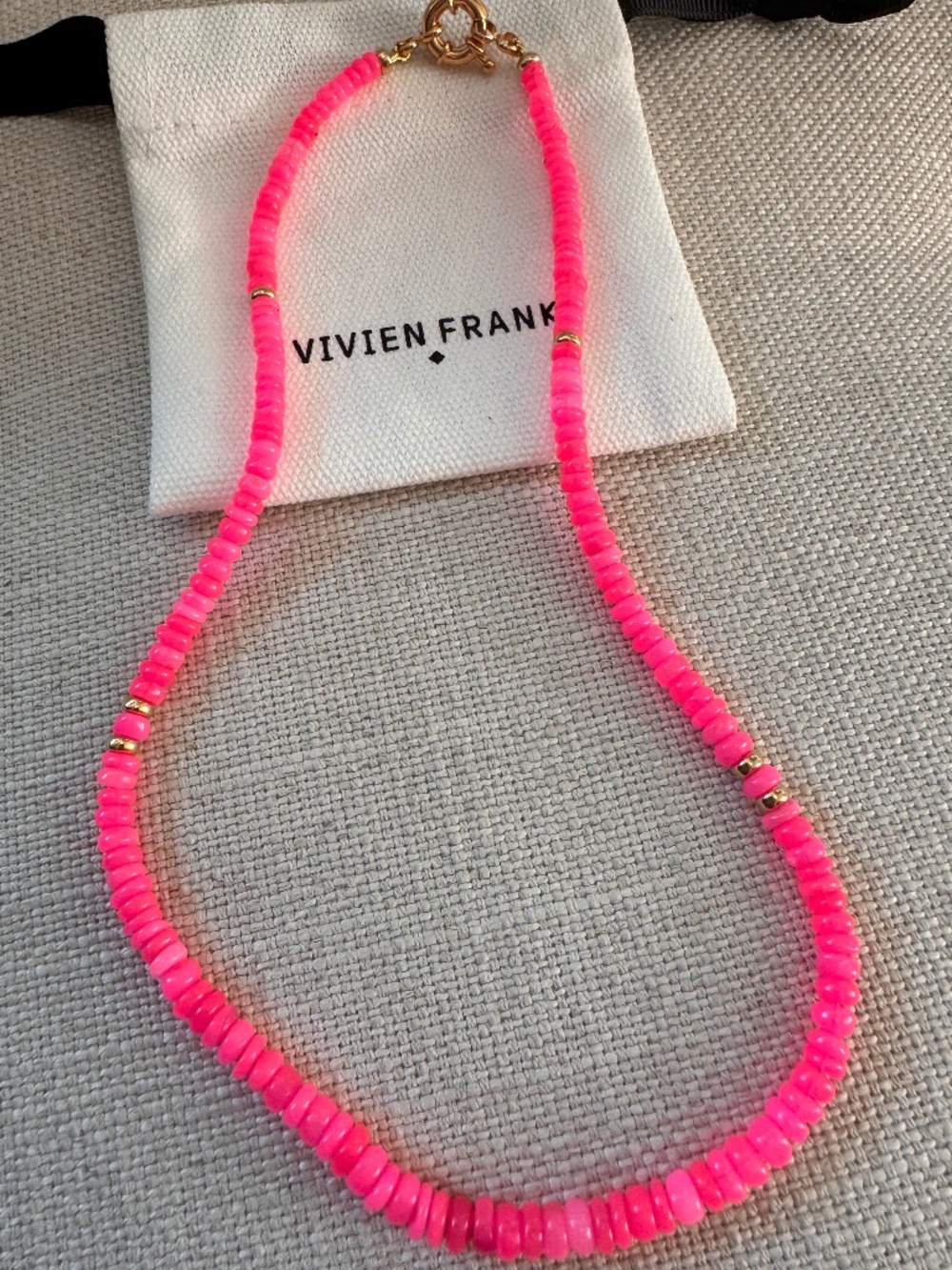 Vivien Frank Neon Pink Gemstone Beaded Necklace | NWOT | Box & Dust Bag